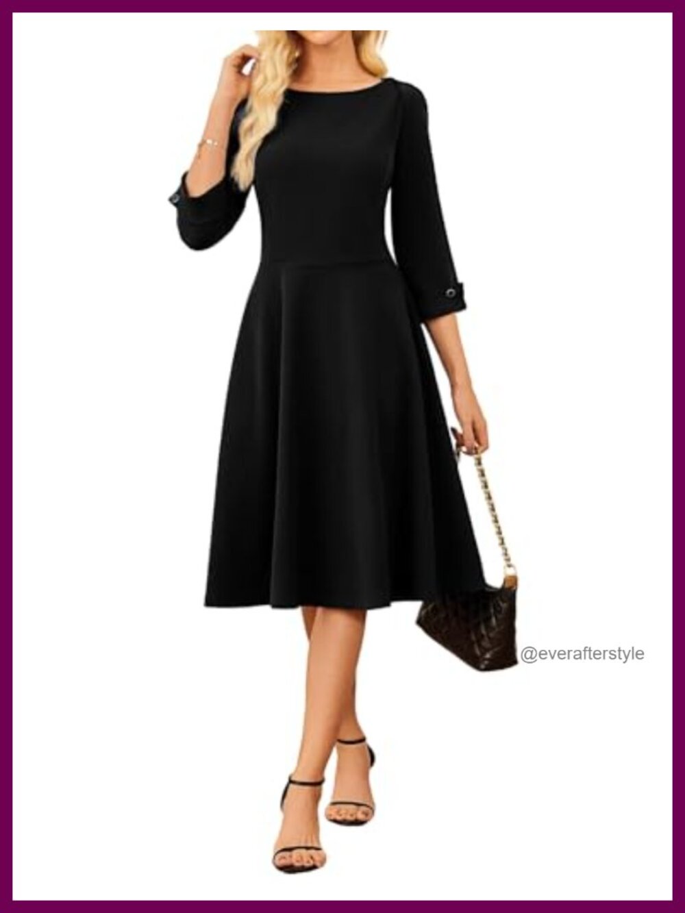 Women's Fit and Flare Midi Work Dress 3/4 Sleeve